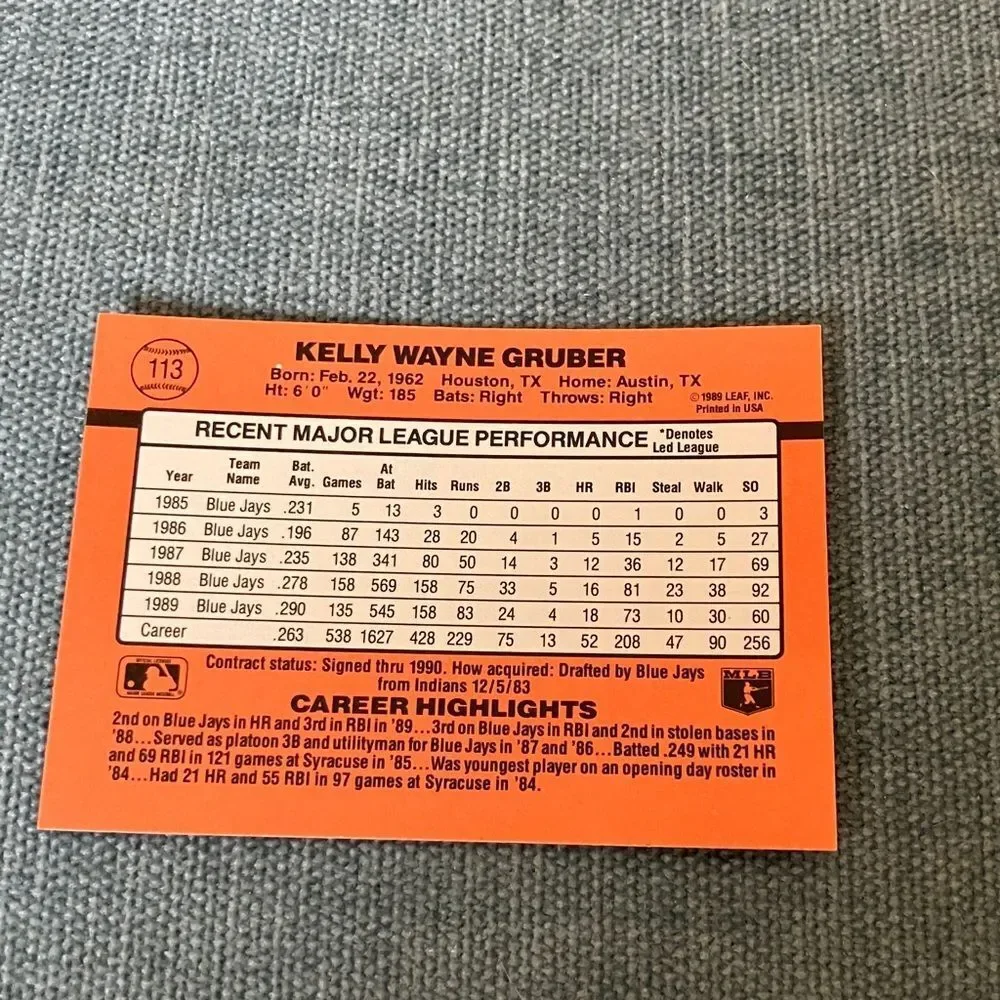1990 Donruss Toronto Blue Jays Baseball Card Trading Card